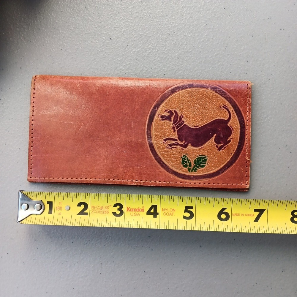 VTG‎ Hand Tooled Leather Wallet Billfold Bifold Coupon Holder Wiener Dog Crafted - Picture 7 of 8